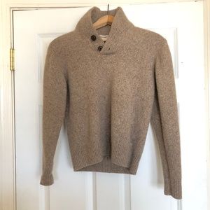 Beige Lambswool Cowl Neck Pullover Quarter Button Sweater Youth Size Boys Medium